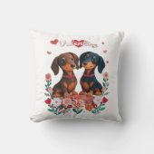 ダックスシャントハートフラワーズドッグスバレンタインデー クッション (正面)