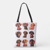 ダックスシャントバレンタインと赤いハート水彩 トートバッグ (裏面)