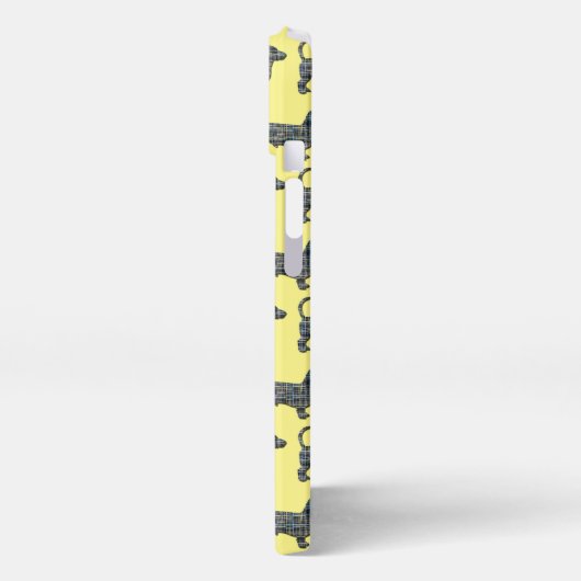 ダックスシャント犬かわいいシルエットグリッドイエロー iPhoneケース (左側面)