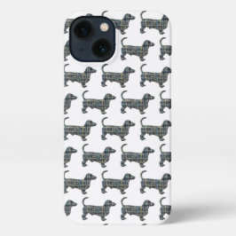 ダックスシャント犬かわいいシルエットグリッドホワイト iPhone 13ケース