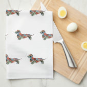 ダックスシャント荒削りコーテッドジオのシルエットプレイド キッチンタオル (四つ折り)