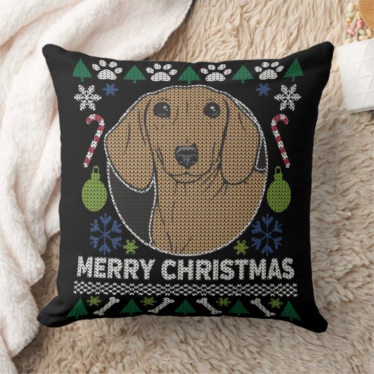 ダックスシャント醜いクリスマスセーター犬のデザイン クッション (ブランケット)