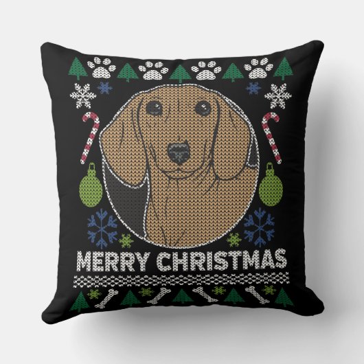 ダックスシャント醜いクリスマスセーター犬のデザイン クッション (裏面)