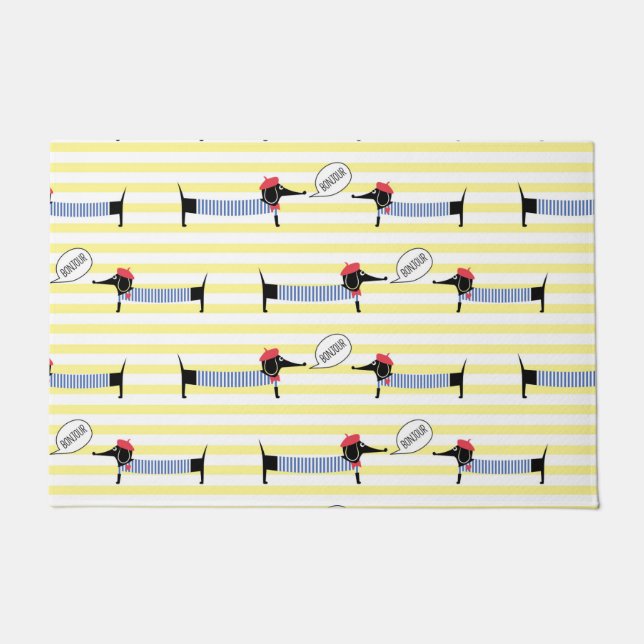 ダックスシャンドウィナードッグボンジュールドアマット ドアマット (正面)