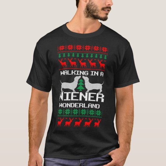 ダックスシャンドクリスマスウィナーワンダーランドドッグ醜いChr Tシャツ (正面)