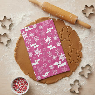 ダックスシャンドクリスマススノーフレークマゼンタディッシュタオル キッチンタオル