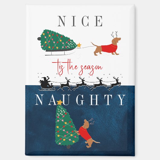 ダックスシャンドクリスマスドッグレッドセーターニース&いけなズ マグネット (正面)