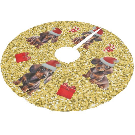 ダックスシャンドクリスマスパピズツリースカート ブラッシュドポリエステルツリースカート (アングル)