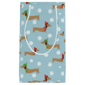 ダックスシャンドクリスマスラッピング紙かわいい雪の結晶 スモールペーパーバッグ (正面)