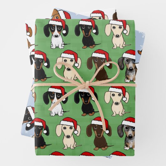 ダックスシャンドサンタスかわいい犬のクリスマス ラッピングペーパーシート (インサイチュ)