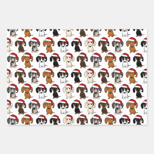 ダックスシャンドサンタスかわいい犬のクリスマス ラッピングペーパーシート (正面3)