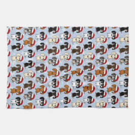 ダックスシャンドサンタスキュートクリスマスウィナードグホリデー キッチンタオル