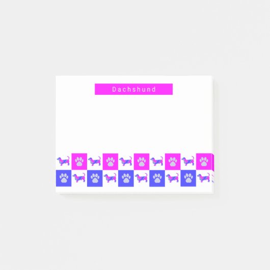 ダックスシャンドシルエットドッグ&ポーホットピンク&ブルー ポストイット (正面)
