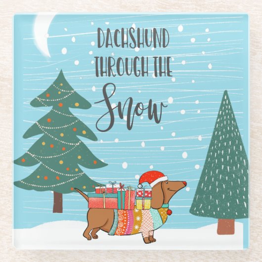 ダックスシャンドスルーザスノーおもしろい犬恋人 ガラスコースター (正面)