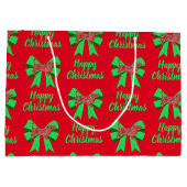 ダックスシャンドダキシークリスマスドッグ&グリーンボウ ラージペーパーバッグ (裏面)