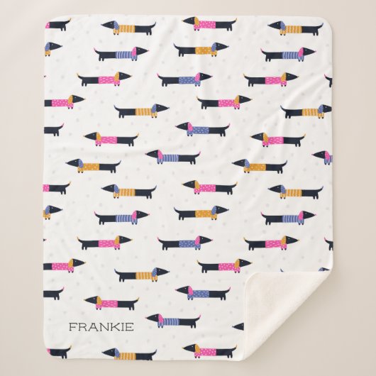 ダックスシャンドパターンドッグラバーカスタム シェルパブランケット (正面)