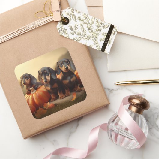 ダックスシャンドパピーオータムデライトカボチャ スクエアシール (ギフト)