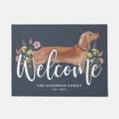 ダックスシャンドワイルドフラワーブルーウェルカム ドアマット (正面)