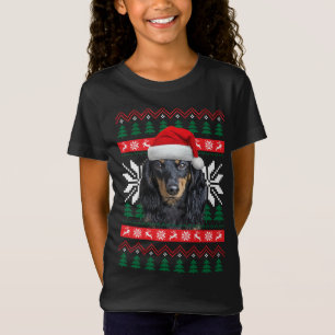 ダックスシャンド醜いクリスマスセータースタイルサンタハットD Tシャツ