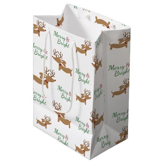 ダックスシュンデナークリスマスクリスマスドクメリーシー ミディアムペーパーバッグ (正面アングル)