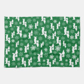 ダックスシュントのクリスマスシェフギフトグリーン キッチンタオル (横)