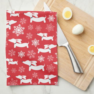 ダックスシュントのクリスマスシェフギフトレッド キッチンタオル