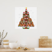 ダックスシュントのクリスマスツリー犬のクリスマスライトパジャマF ポスター (キッチン)