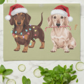 ダックスシュントのクリスマスドッグママ恋人クリスマスギフト キッチンタオル (折り畳み)
