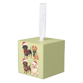 ダックスシュントのクリスマスドッグママ恋人クリスマスギフト キューブオーナメント (正面アングル)