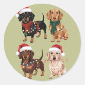 ダックスシュントのクリスマスドッグママ恋人クリスマスギフト ラウンドシール (正面)
