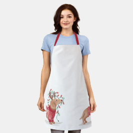 ダックスシュントのクリスマスドッグ居心地の良いセーターとライト エプロン