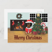 ダックスシュントのサンタメリークリスマスシーン ポストカード (正面/裏面)