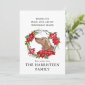 ダックスシュントのタンウォーターカラーポインセチアのクリスマス シーズンカード (スタンド正面)