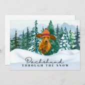 ダックスシュントの雪のクリスマスのおもしろい犬 シーズンカード (正面/裏面)