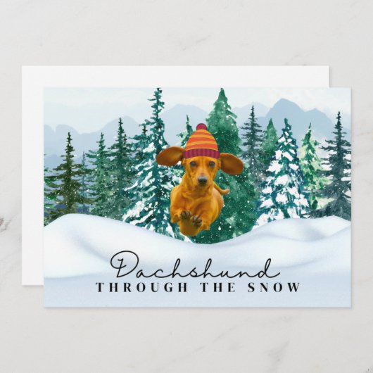 ダックスシュントの雪のクリスマスのおもしろい犬 シーズンカード (正面/裏面)