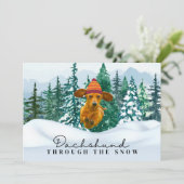 ダックスシュントの雪のクリスマスのおもしろい犬 シーズンカード (スタンド正面)