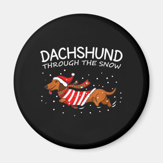 ダックスシュントゥザスノークリスマスおもしろい犬 マグネット (正面)
