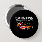 ダックスシュントゥザスノークリスマスおもしろい犬 缶バッジ (正面&裏面)