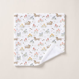 ダックスシュントウィーナードッグソーセージ犬ワイルドフラワー ウォッシュタオル