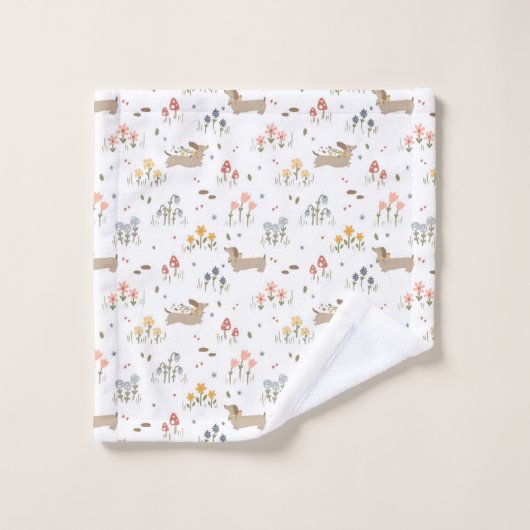 ダックスシュントウィーナードッグソーセージ犬ワイルドフラワー ウォッシュタオル (ウォッシュタオル)