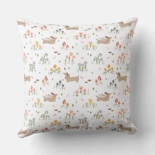 ダックスシュントウィーナードッグソーセージ犬ワイルドフラワー クッション (裏面)