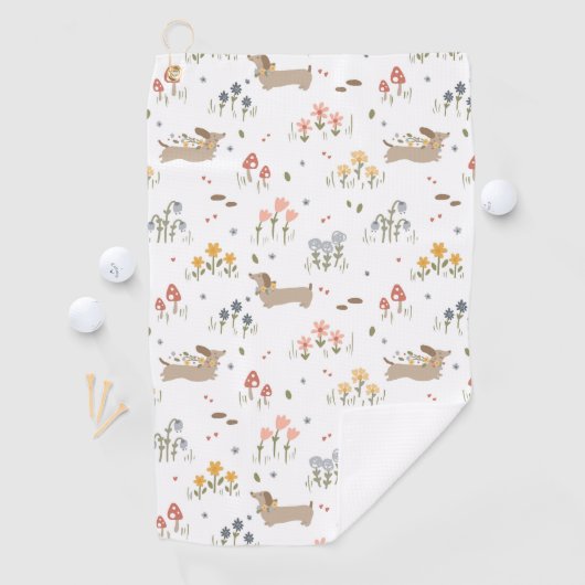 ダックスシュントウィーナードッグソーセージ犬ワイルドフラワー ゴルフタオル (インサイチュ)