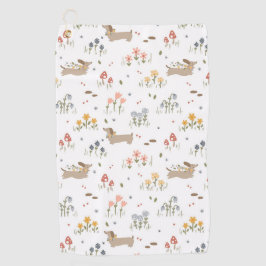 ダックスシュントウィーナードッグソーセージ犬ワイルドフラワー ゴルフタオル