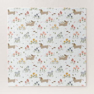 ダックスシュントウィーナードッグソーセージ犬ワイルドフラワー ジグソーパズル
