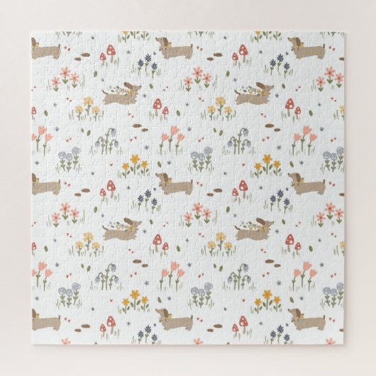 ダックスシュントウィーナードッグソーセージ犬ワイルドフラワー ジグソーパズル (縦)