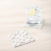 ダックスシュントウィーナードッグソーセージ犬ワイルドフラワー スクエアペーパーコースター (インサイチュ)