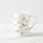 ダックスシュントウィーナードッグソーセージ犬ワイルドフラワー ボーンチャイナマグカップ (右)