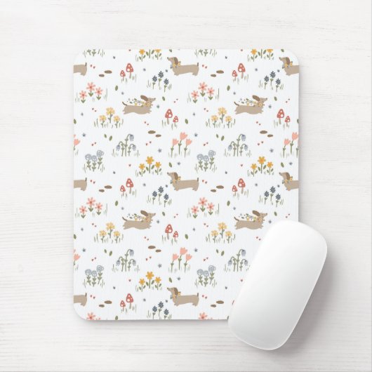 ダックスシュントウィーナードッグソーセージ犬ワイルドフラワー マウスパッド (マウス)