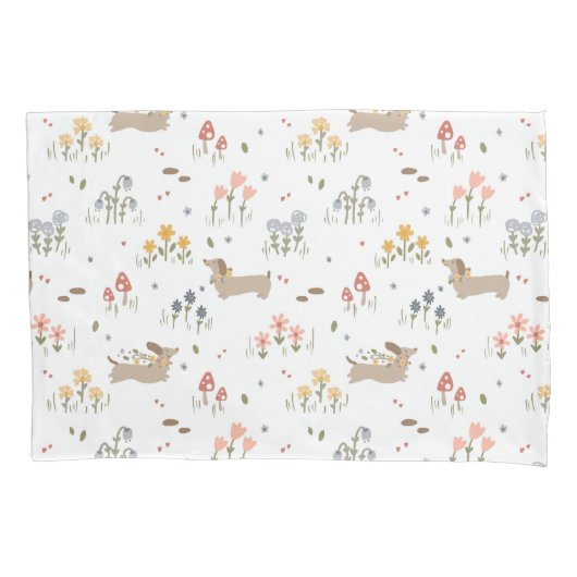 ダックスシュントウィーナードッグソーセージ犬ワイルドフラワー 枕カバー (正面)