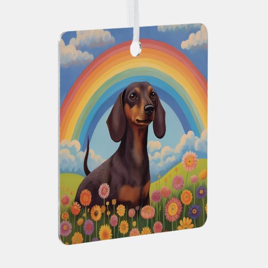 ダックスシュントカスタムメモリアル犬名虹の橋 メタルオーナメント (正面右)